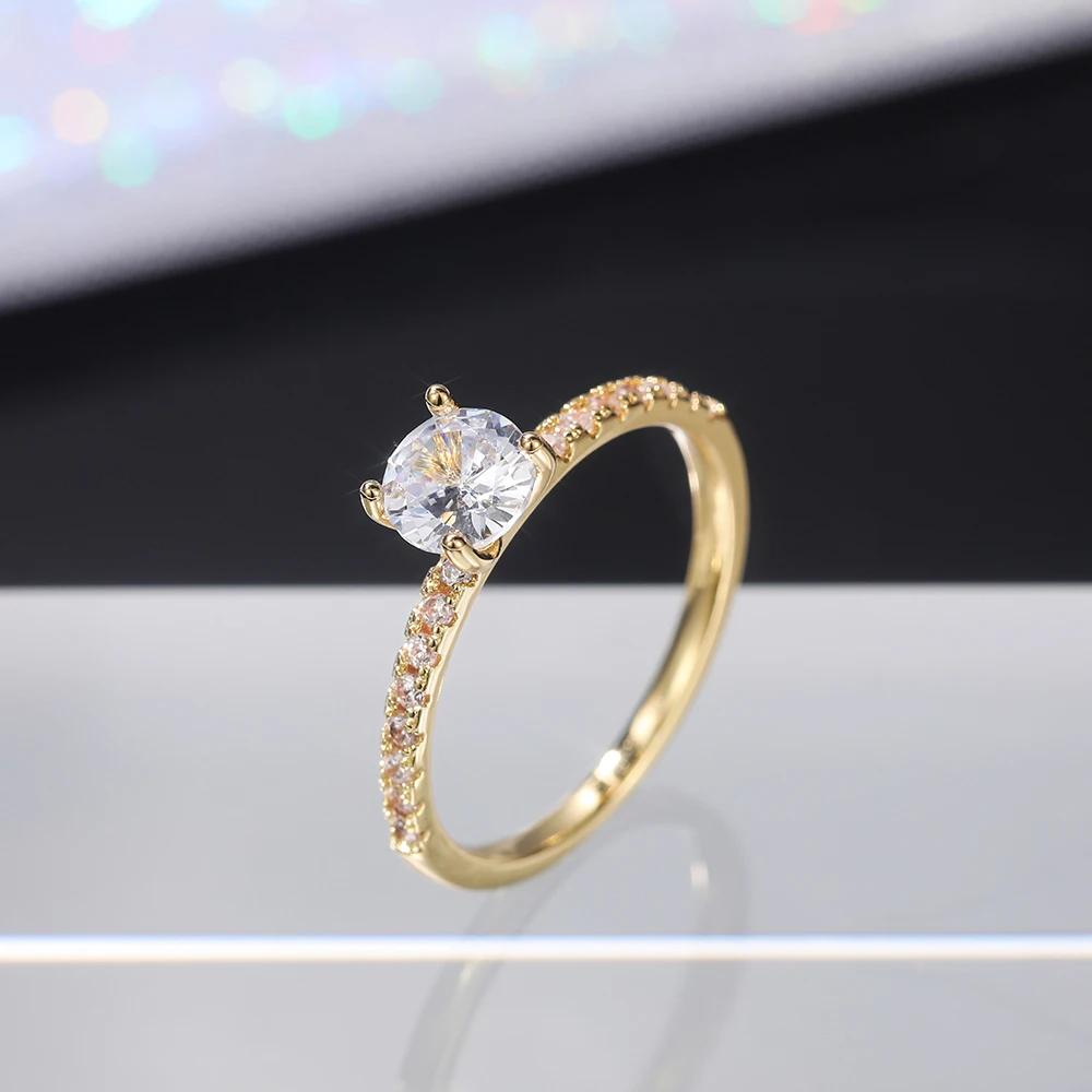 Huitan Classic 4 Claws Design Round Zirconia Women Wedding Engagement Rings 3 Colors Available Low-key Bridal Jewelry Sale
