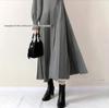 Auf Lager: 2025 Herbst/Winter Hoher Hals Patchwork Akkordeonfalten Langes Graues Pulloverkleid