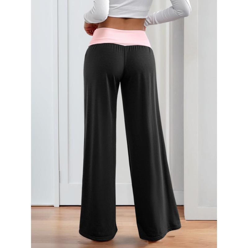 YYFS Women's Fashion Casual Solid Color Print High Waist Trousers Pants & Capris