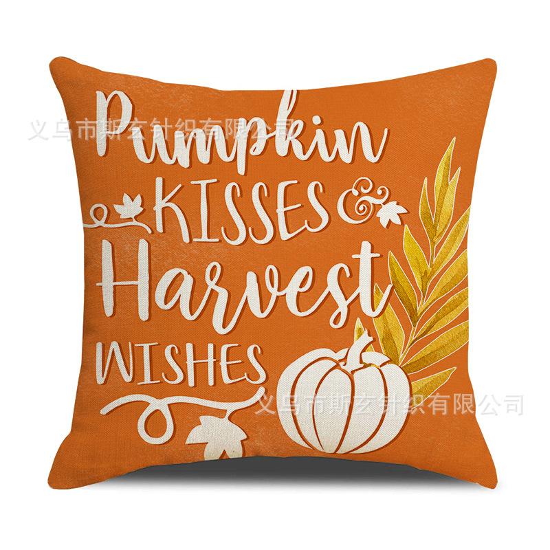New Autumn Set Pillow Case Linen Print Pumpkin Cushion Home Holiday Decoration Sofa Cushion