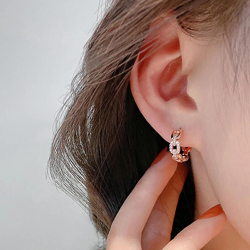 Chic Unique Chain Link Designed Female Hoop Earrings Shiny CZ Rose Gold Color Earrings Trendy Dainty Engagement Jewelry
