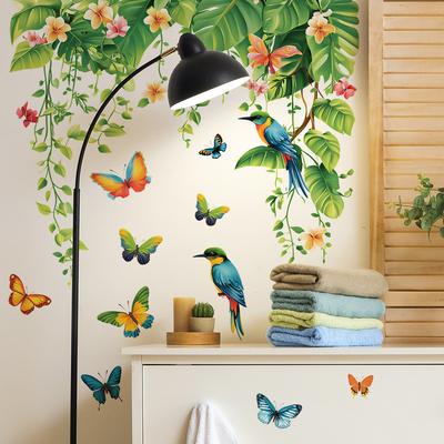 2 Pcs Tropical Greenery Turtleback Leaf Bird Bedroom Living Room Home Background Landscaping Decorative Wall Stickers