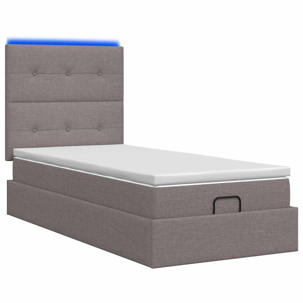 Ottoman Bed with Mattress and LED Taupe 80 X 200 Cm Fabric