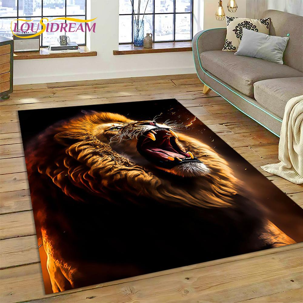 3D Beast Tiger Lion Animal Wildlife Cartoon Carpet Rug for Home Living Room Bedroom Sofa Doormat Decor,kid Area Rug Non-slip Mat