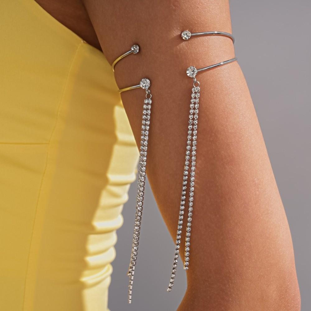 Double Layer Upper Arm Cuff Tassel Fringe Armlet Fashion Jewelry Crystal Armband  Party