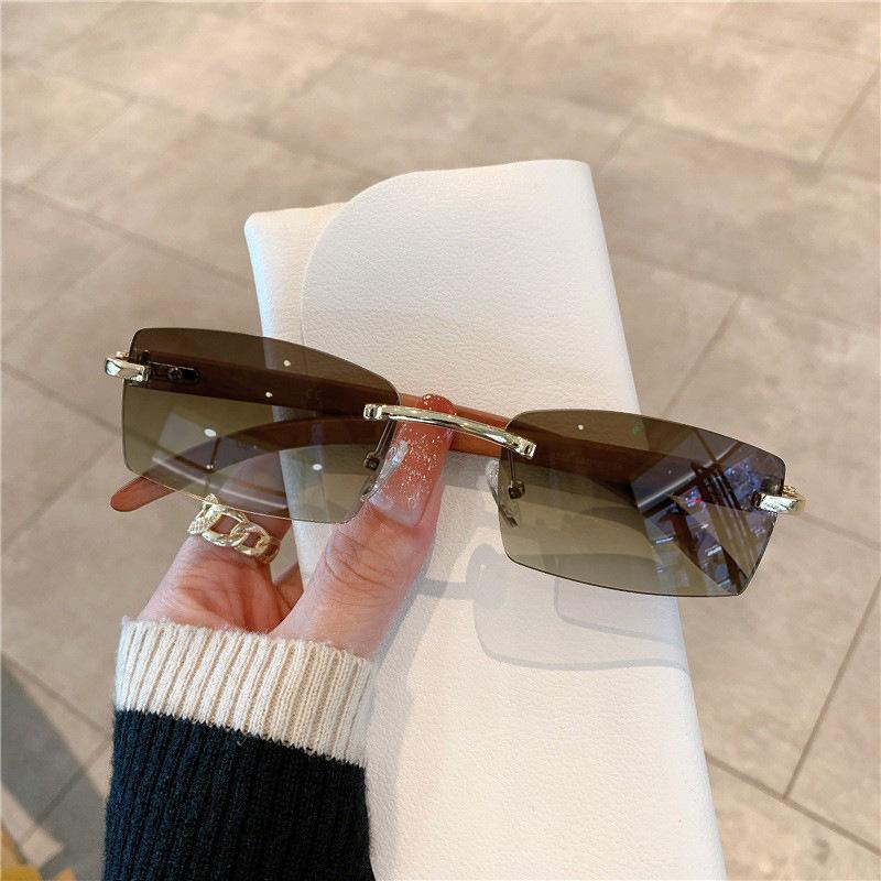 Trendy Punk Sunglasses Rimless Rectangle UV400 Sun Glasses for Men Women Fashion Frameless Gradient Eyewear