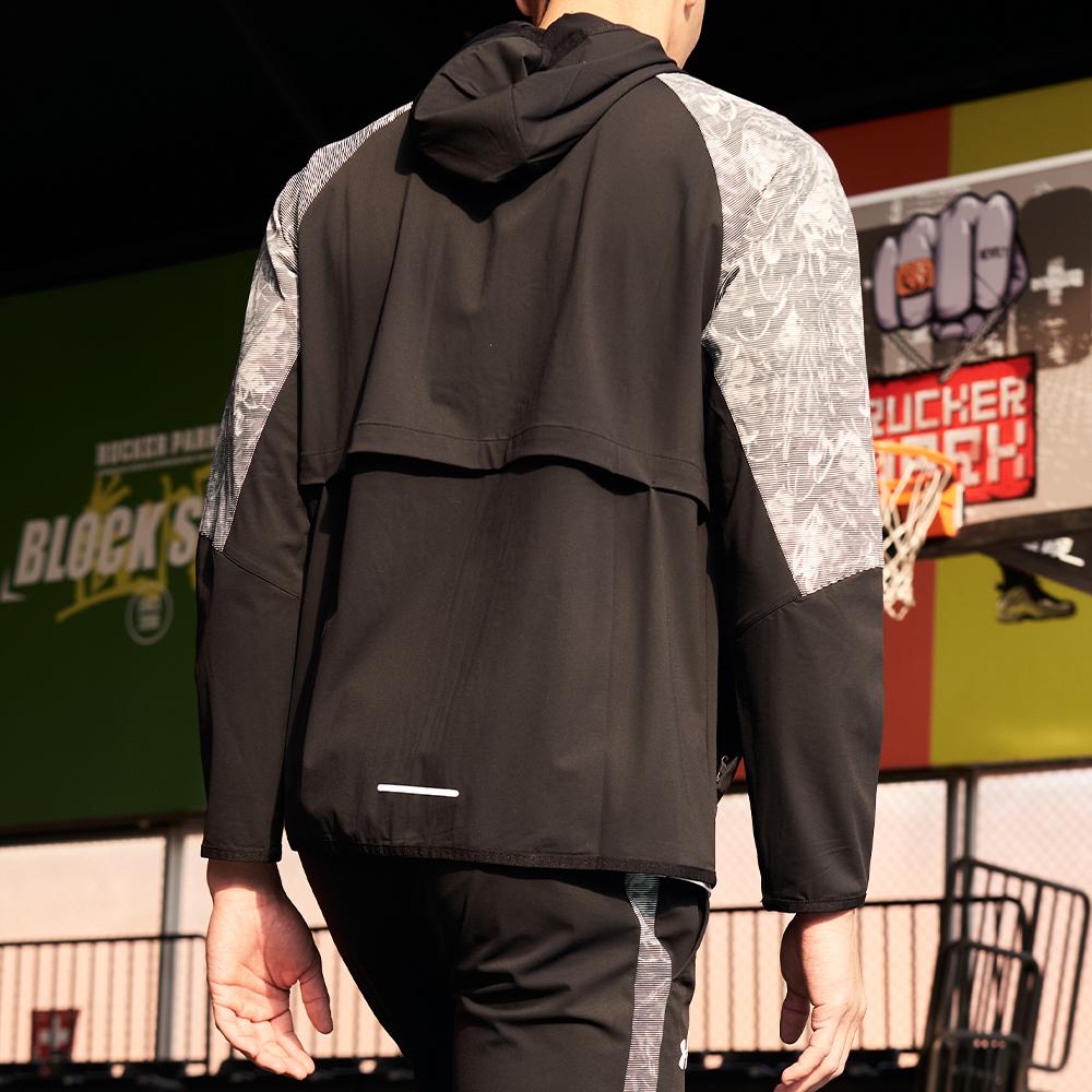 Under Armour Printed Logo Sports Knit Spliced Hooded Jacket Men Jackets Black 22500403-001