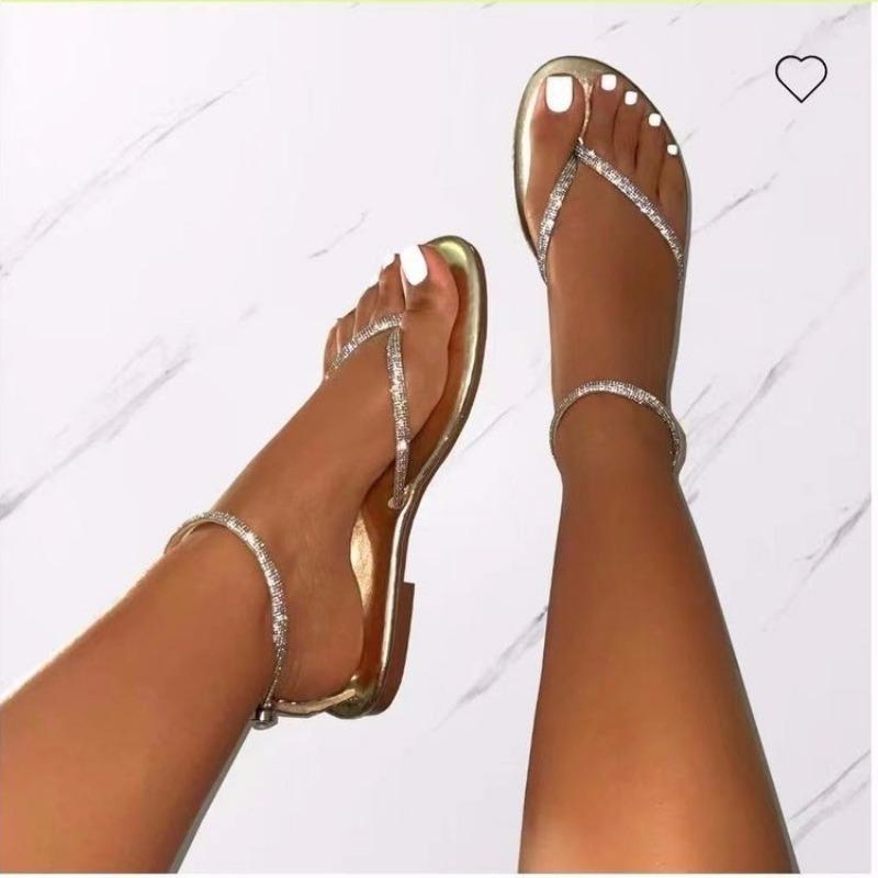 New large size women's shoes rhinestone outer sandals women's toe flat sandals sandals