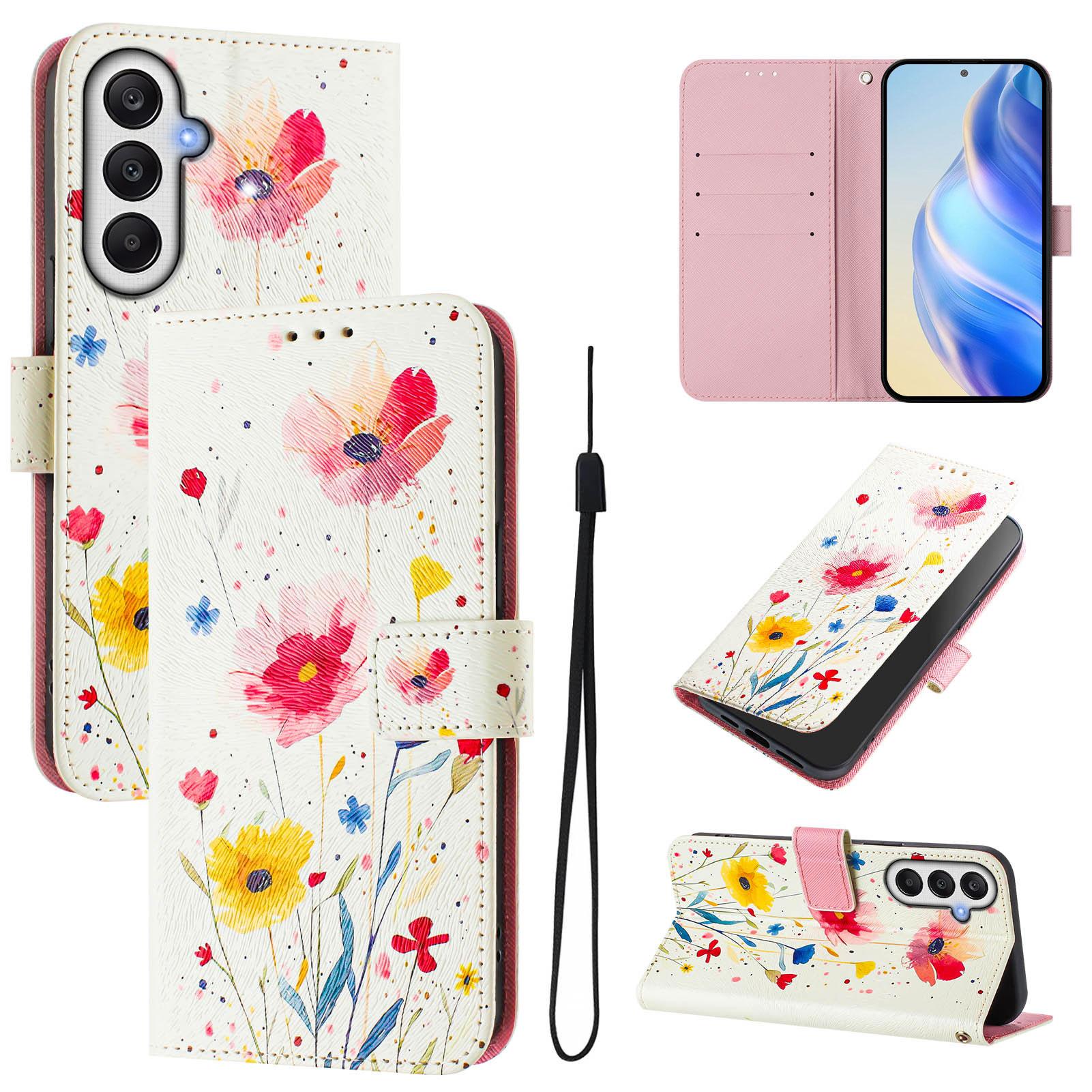 

For Samsung Galaxy A26 5G Case Pattern Printing Wallet Phone Cover with Strap Flower