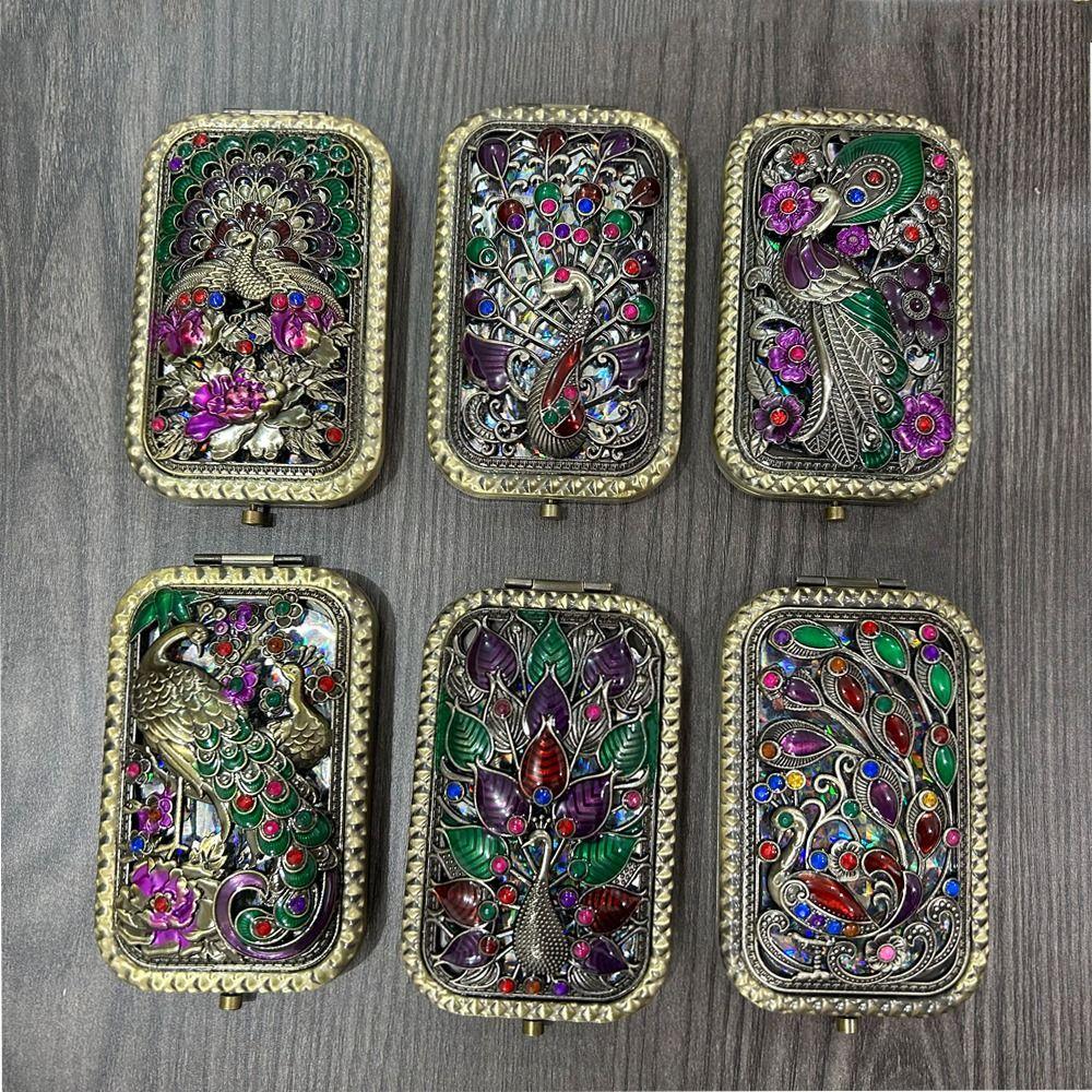 Vintage Retro Small Mirror Peacock Open Screen Foldable Cosmetic Mirror