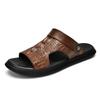 Men's Two-Way Open-Toe Cowhide Sandals: Cross-Strap Crocodile Pattern, Summer Outdoor Beach Half-Slippers