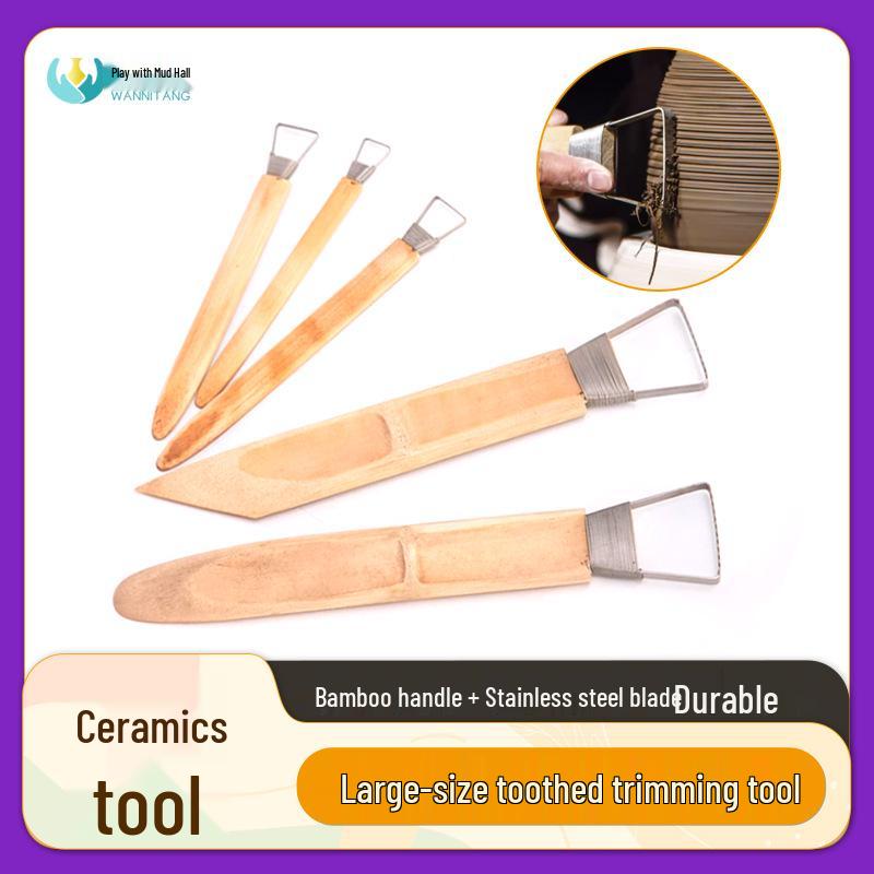 5-Piece Stainless Steel and Bamboo Clay Tool Set for Trimming & Texturing in Sculpture & Modeling