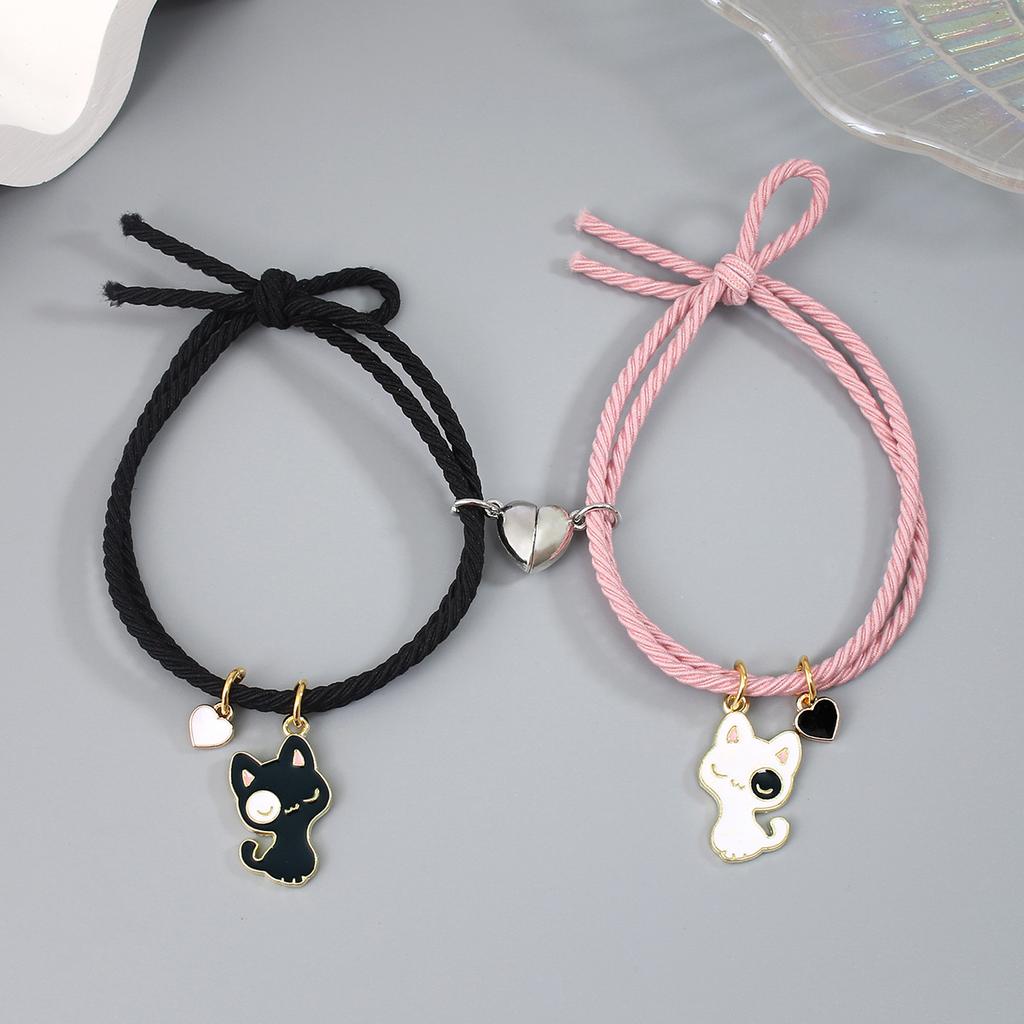2Pcs Creative Heart Magnetic Matching Couple Bracelets for Women Men Cute Cartoon Ghost Pendant Bracelet BFF Friendship Jewelry