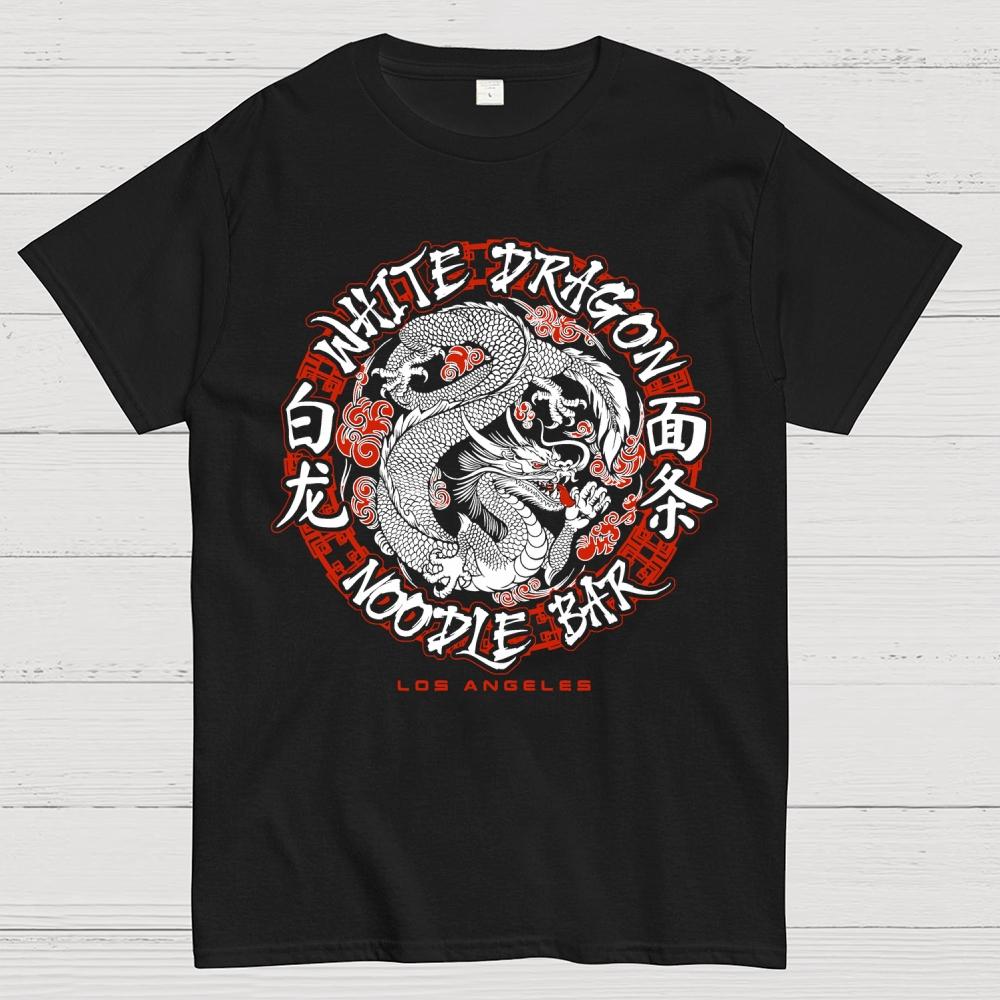 White Dragon Noodle Bar Oversized Cotton Summer Casual Cool Loose T-Shirt