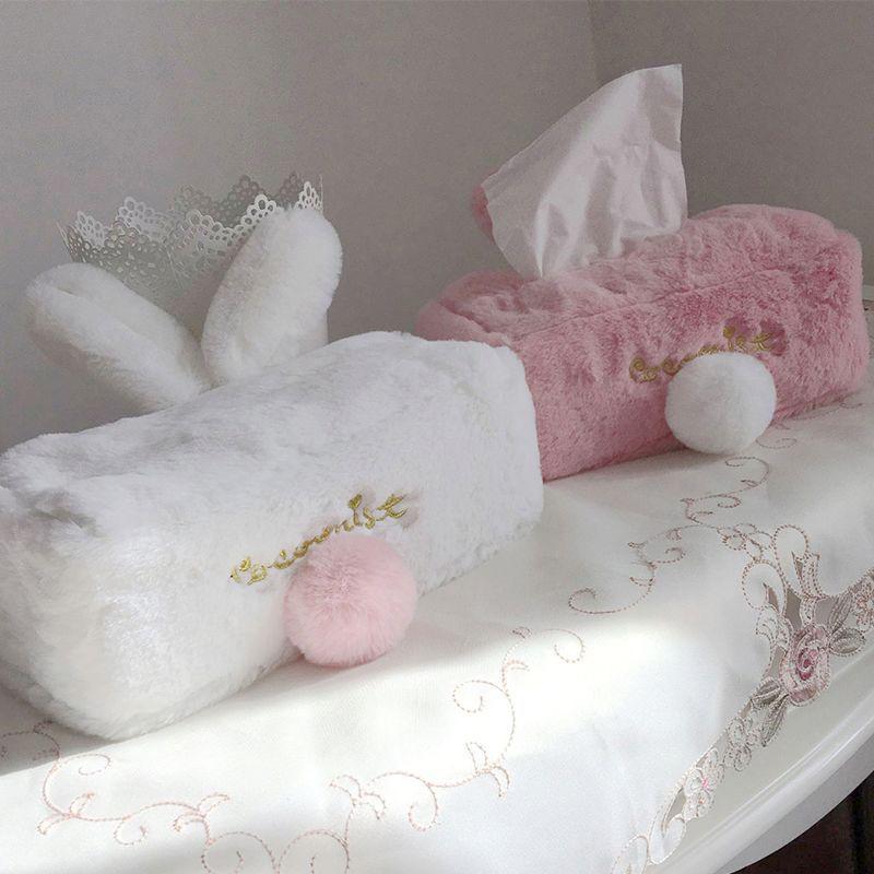 Tissue Box Muppet Tissue Cover Holder Practical Decorative Convenient Easy to Use Rubber Strap Cute Rabbit Ears Tail Fluffy Warm
