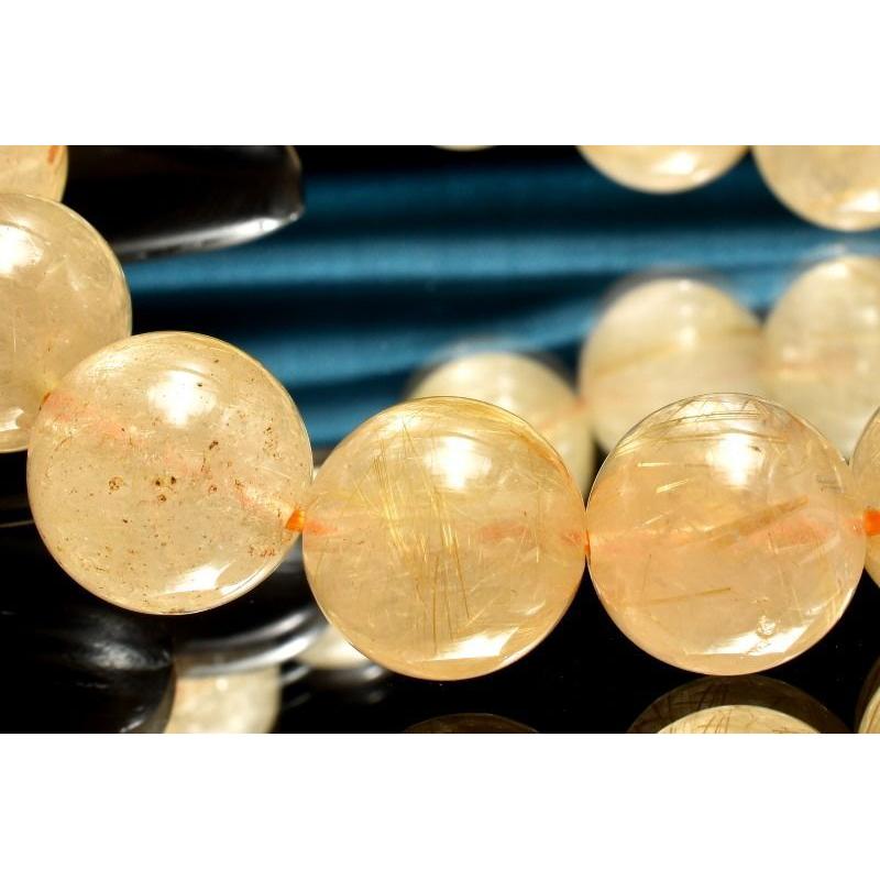 Used [1 item] Delicate gold needle gold rutile quartz 13.5mm bracelet power stone natural stone _MD5223