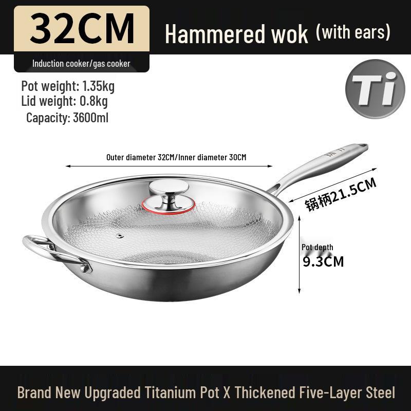 Hochwertiger Antihaft-Titan-Wok mit gehämmertem Boden für Fischschuppen, geeignet für Induktionskochfelder
