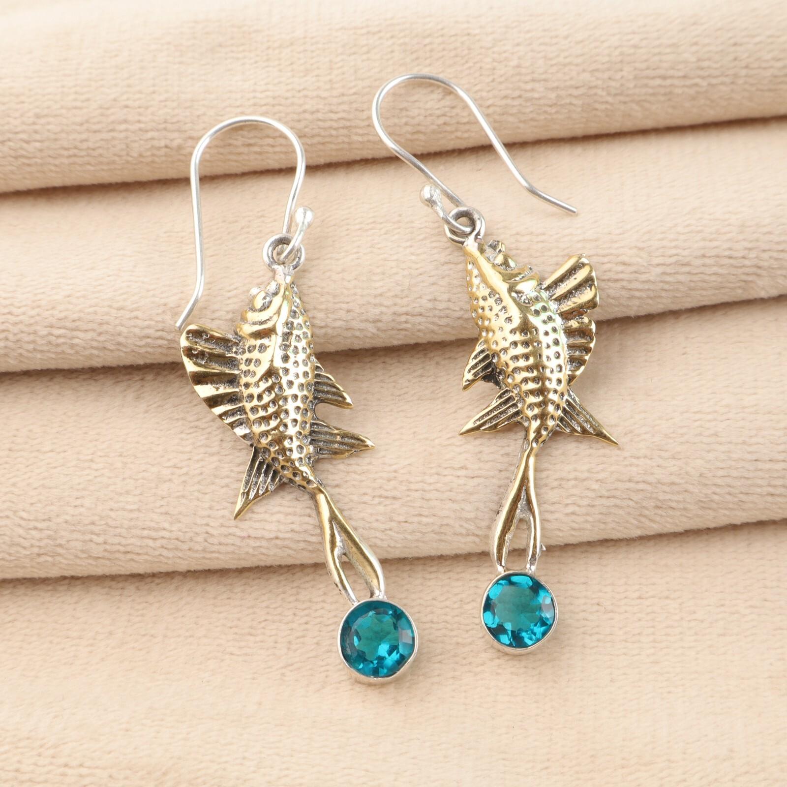 

Редкий Апатит Драгоценный камень 925 Стерлинговое серебро Ювелирные изделия Ручной работы Длинные серьги 2.17 EE-148-13