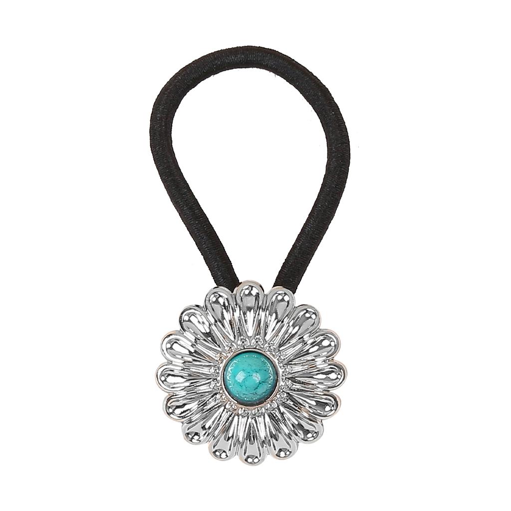 1/4PCS American Western Cowboy Floral Hair Ties Personalized Retro Turquoise Hairband Alloy Flower Scrunchies Headpiece Headwear