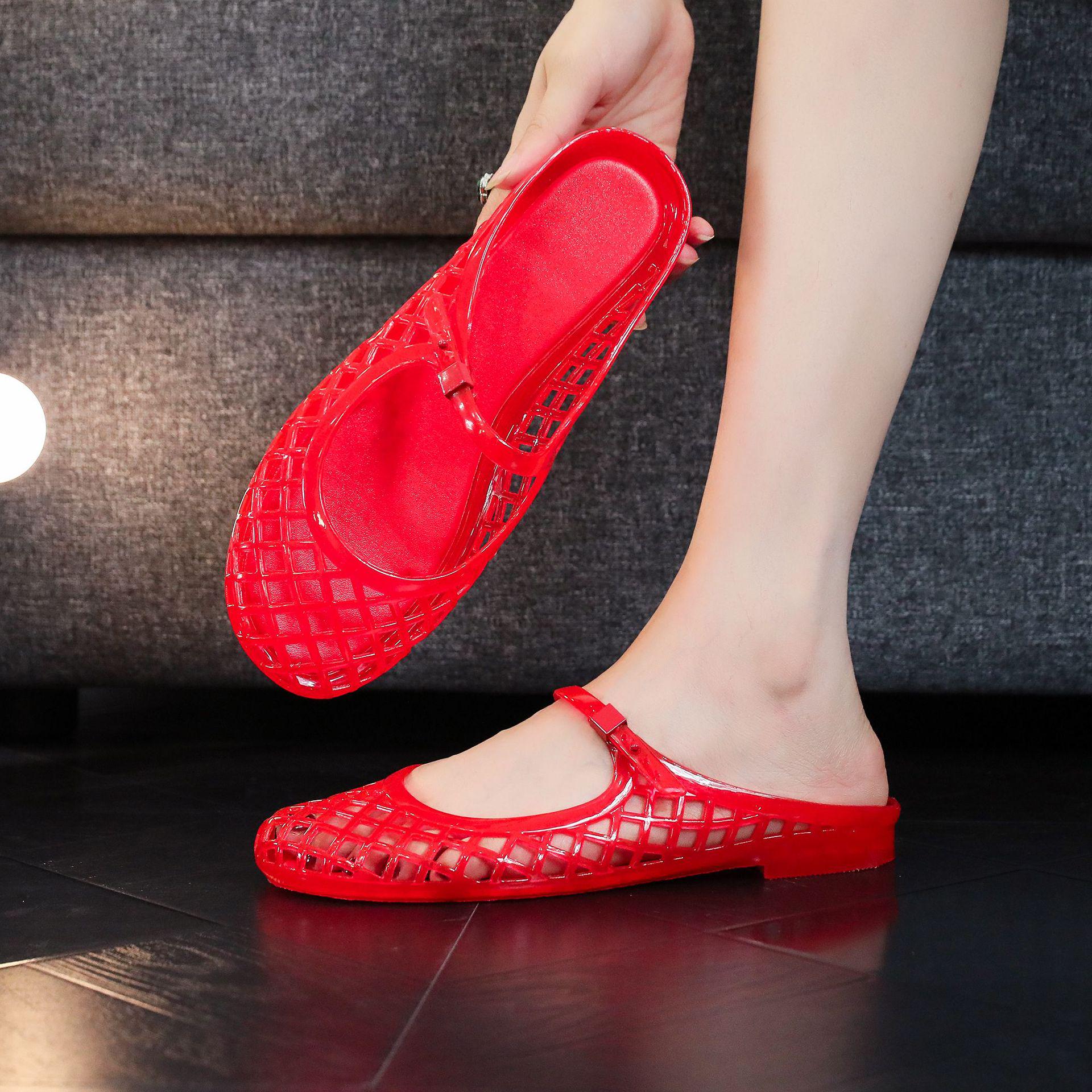 Роскошные желеобразные хрустальные туфли с закрытым носком в корейском стиле дышащие балетки удобные туфли Мэри Джейн с перфорацией 41 красный 1980₽
