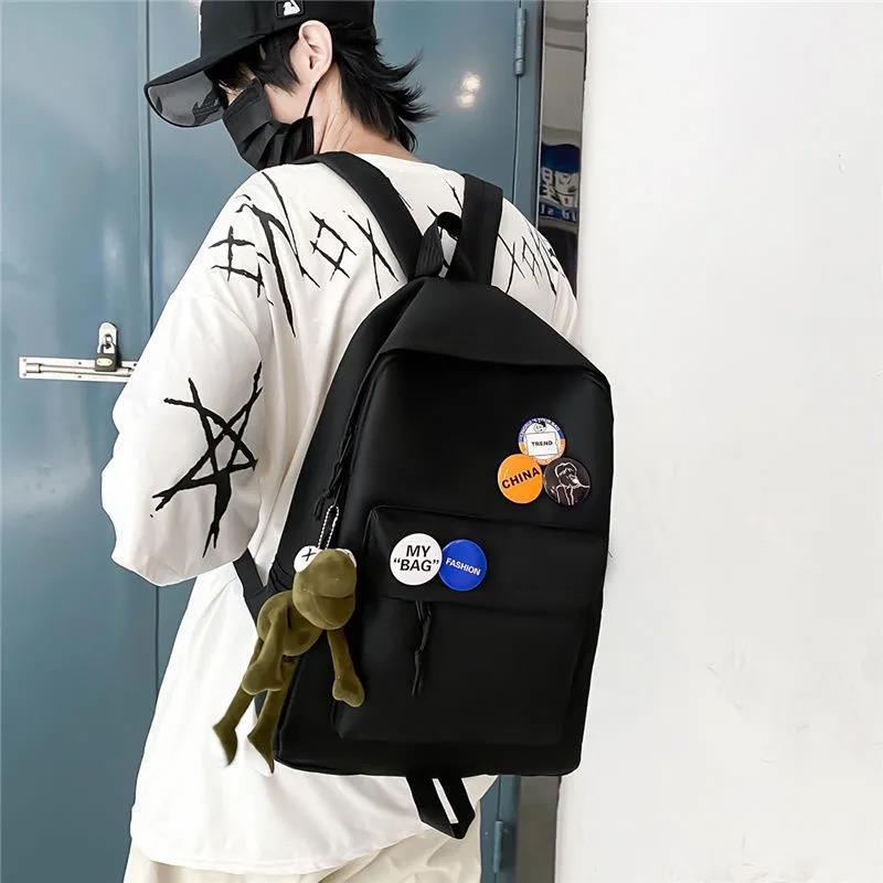 Schoolbag trendy brand backpack men's simple large-capacity travel backpack leisure Japanese junior high school student high school student schoolbag
