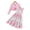Spring-Autumn Girls' Princess Jacket & Vest Set: Long Sleeve Dress with Printed Vest