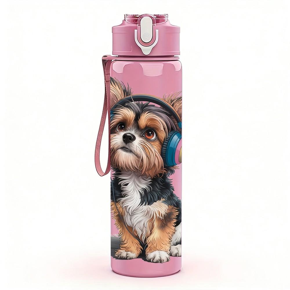 1PC Yorkshire Terrier Dog Bust Print 750ml Color Plastic Sports Water Bottle Leakproof Flip Straw Lid For Sports Office Home Use