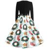 Women's Casual Vintage V-Neck Long Sleeve Dress with Christmas Print