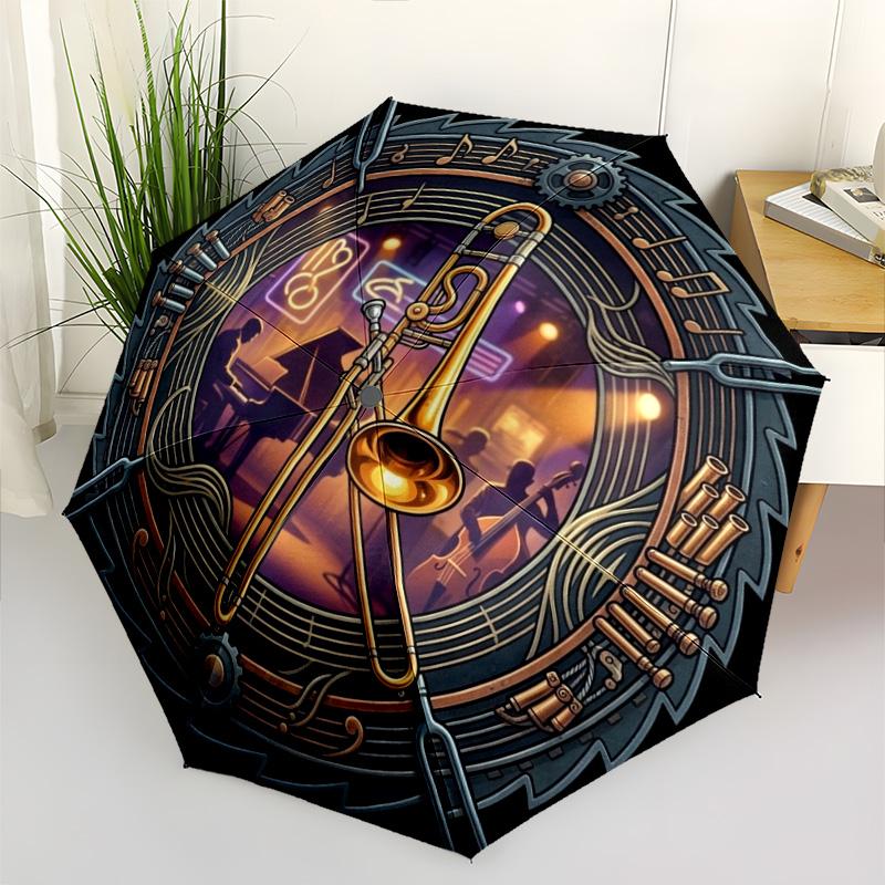 Jazz Night Music Scene Pattern Umbrella, Portable and Foldable Design, 8 Ribs, a Casual Accessory for Halloween, Christmas, and Birthday Gifts.
