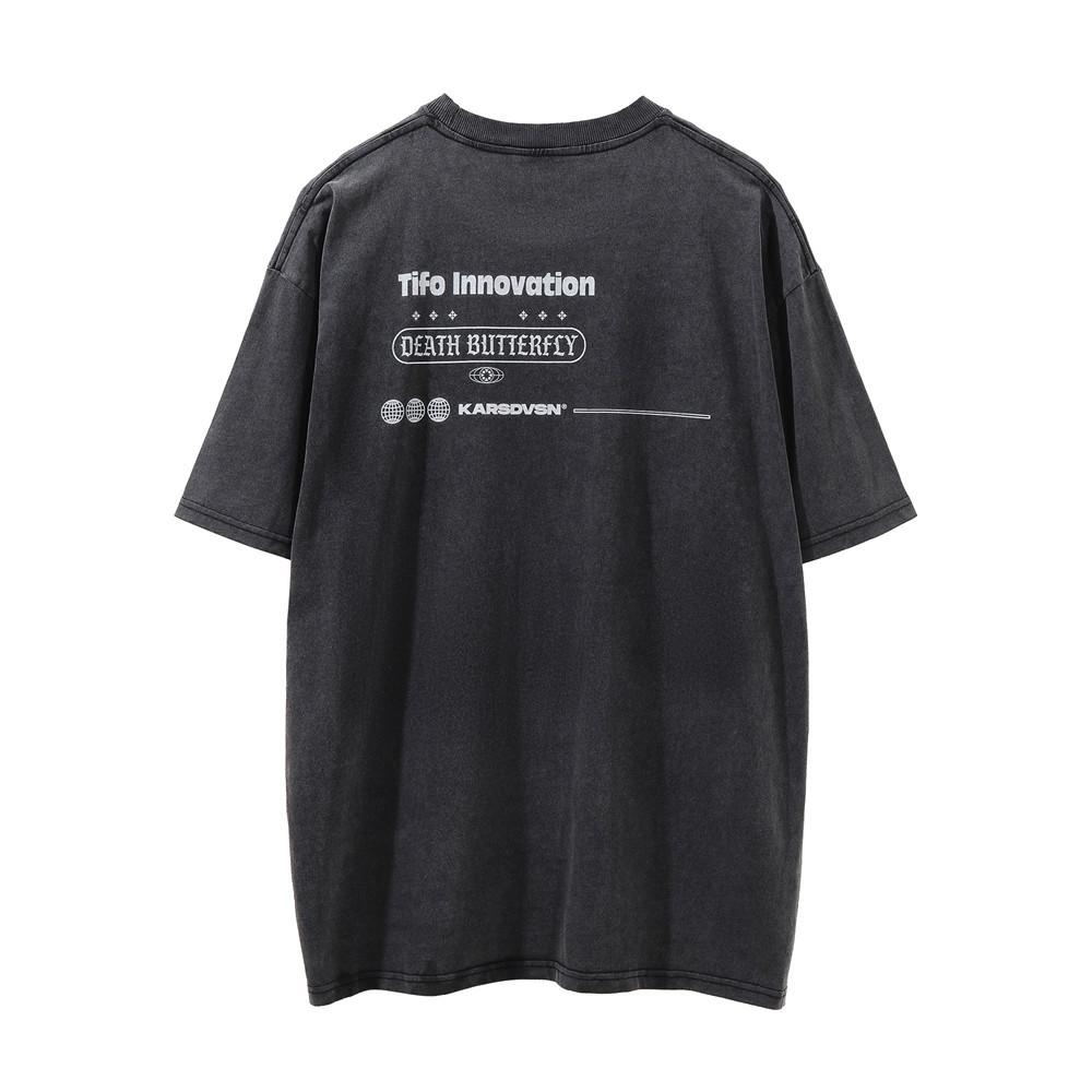 Camiseta de Manga Corta con Estampado de Calavera y Diablo para Hombres Instagram Europa y América Calle Cuello Redondo Viejo Manga 3/4 Verano Ciencia Ficción Corte Holgado