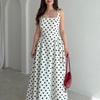 European and American Women's Clothing New Polka Dot Gentle Wind Square Collar Sleeveless Waist Large Skirt Dress