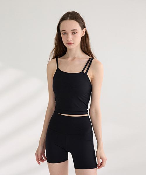 Reina Mora Asymmetrical Strap Crop Tank Black 2