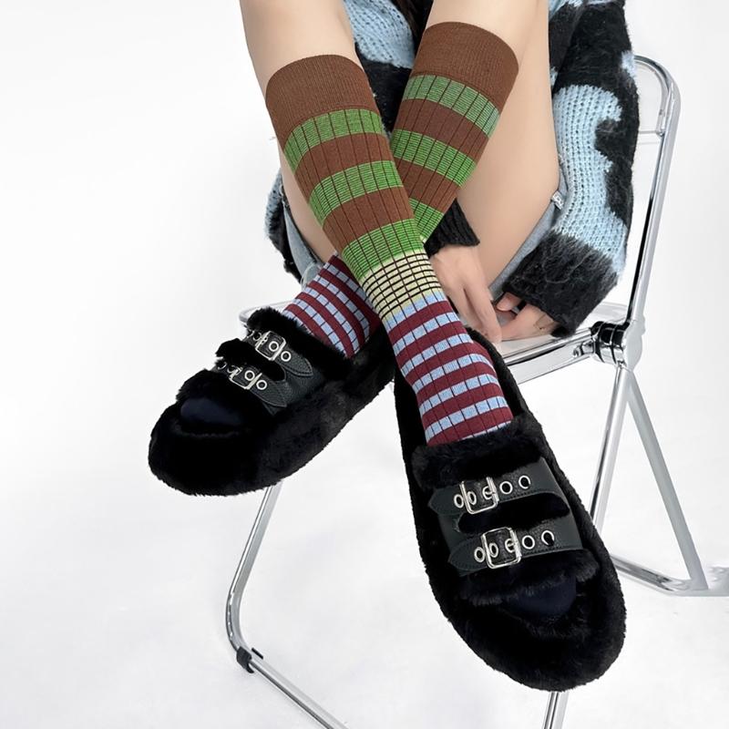 Striped Knee Highs Socks Striped Calf Socks for Halloween Party Warm
