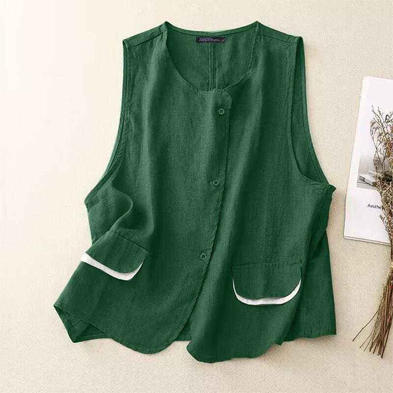 

ZANZEA Women Casual Round Neck Summer Sleeveless Vest S темно-зелений колір