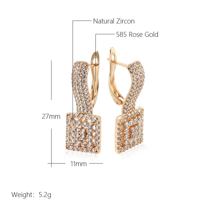 Kienl Full Natural Zircon Daily Party Big Earring For Women Rose Gold Color Square Ethnic Bride Vintage Wedding Jewelry