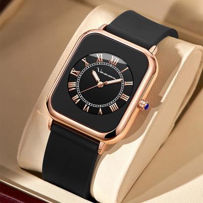 Damkvartsklockor Fyrkantig klocka Mode Silikonarmband Simulerad Smart Urtavla 35mm Svart Roséguld Kvartsverk Flickpresentklocka
