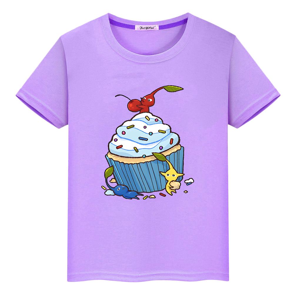 T Shirt for Kids Pikmin Print Kawaii Anime Tops Y2k Cartoon Pride Tshirt Boy Girls Cotton Clothes