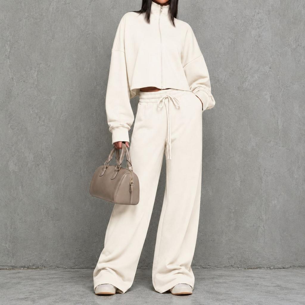 Women's Zip-Up Hoodie and High Waist Wide Leg Pants Set Casual Loungewear Tracksuit