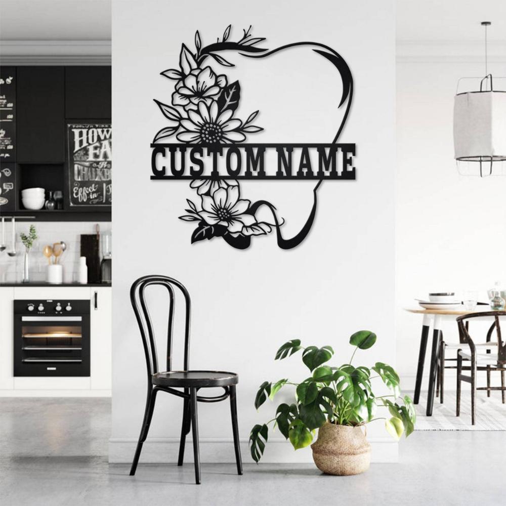 Personalized Metal Sign Floral Silhouette Matte Iron Art Home Decor Wall Hanging Holiday Gift