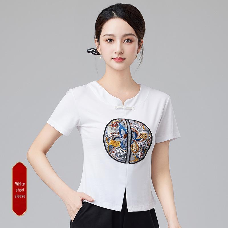 2024 Women's Chinese Style Dancewear: Short Sleeve Fitness Casual Top
