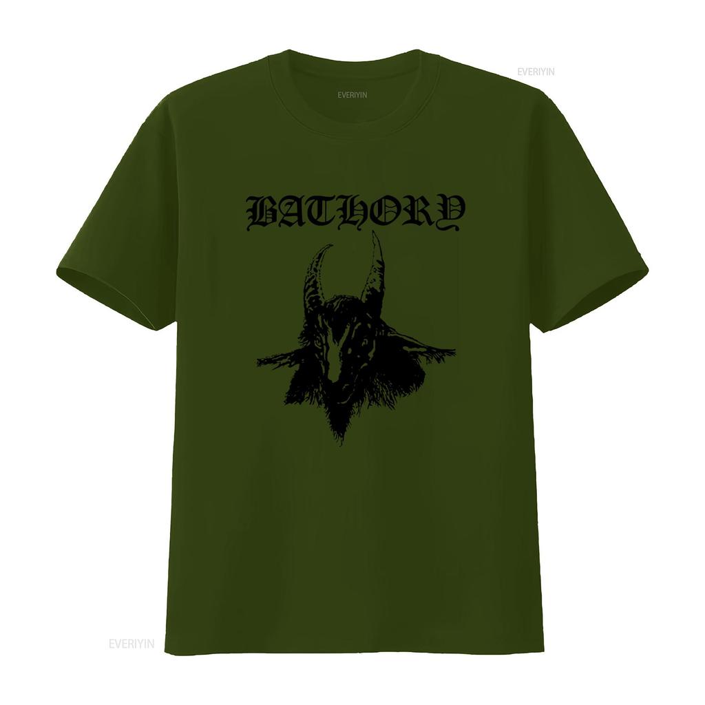 BATHORY Tričko s potiskem kozí hlavy Velikosti S M L XL XXL Barvy Bílá Šedá vintage Vyprané Lehce prodyšné Unisex designové oblečení