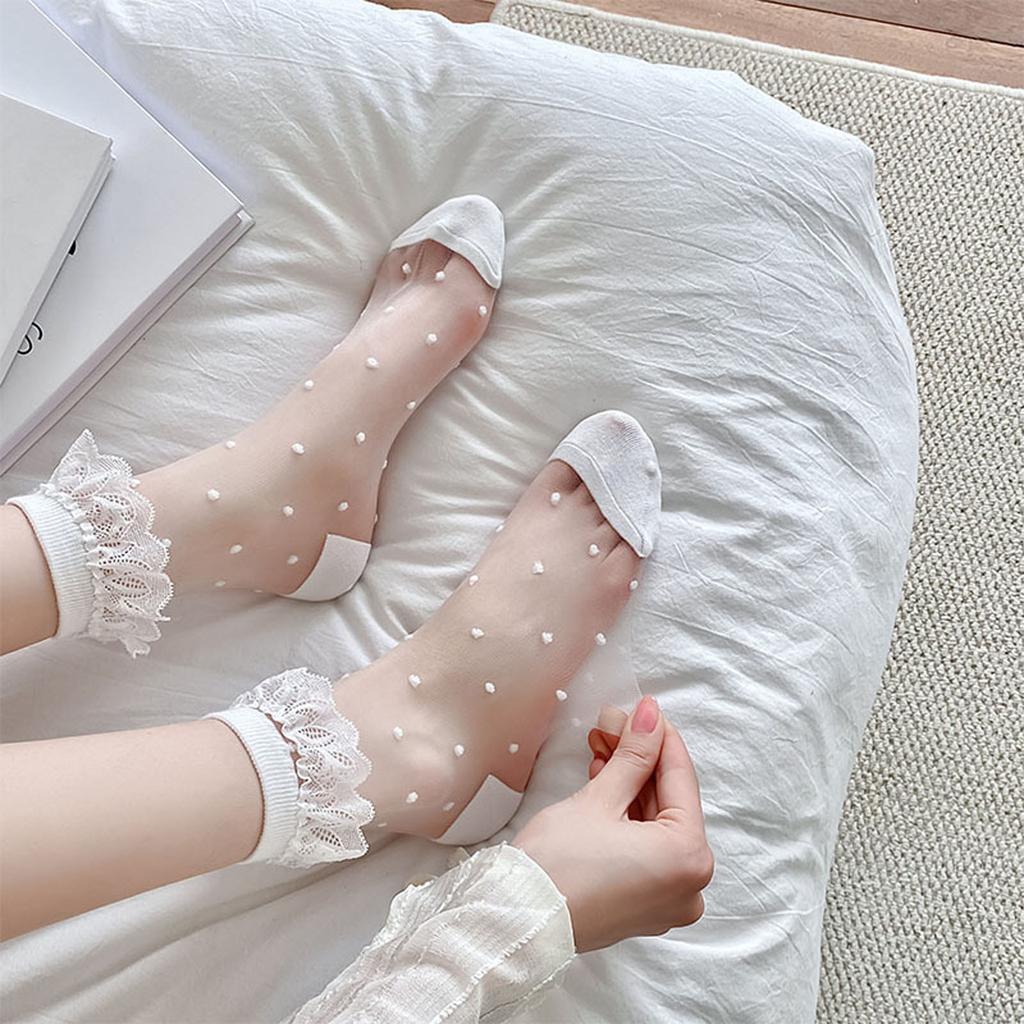 Ruffle Ankle Socks Transparent Mesh Crew Socks Japanese Cute Middle Tube Socks