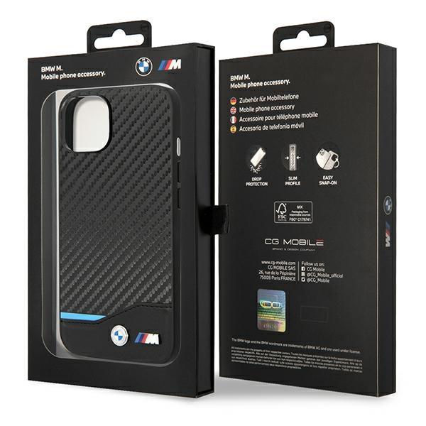 Custodia per iPhone 14 BMW Pelle Carbonio Nera