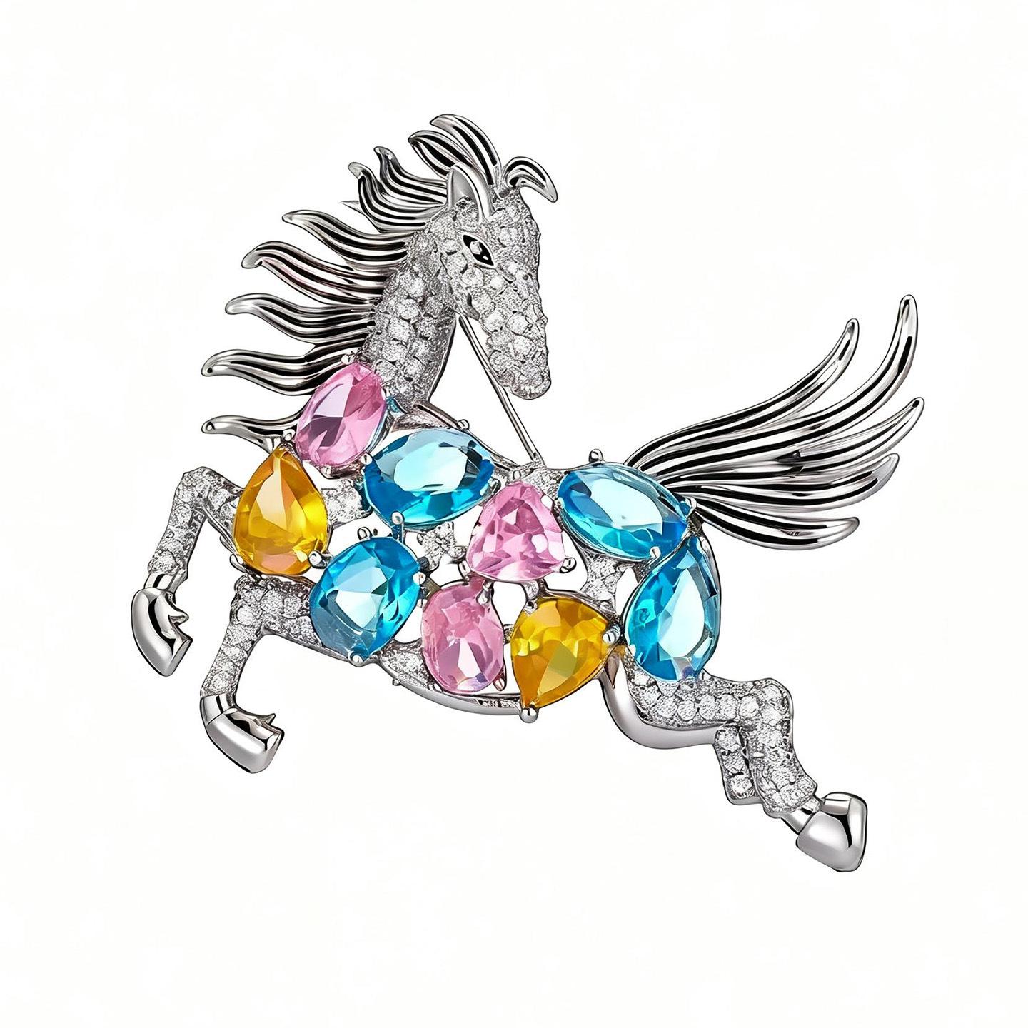Bo Xin Yun White Gold-Plated Zodiac Horse Zirconia Brooch - Stylish Clothing Accessory