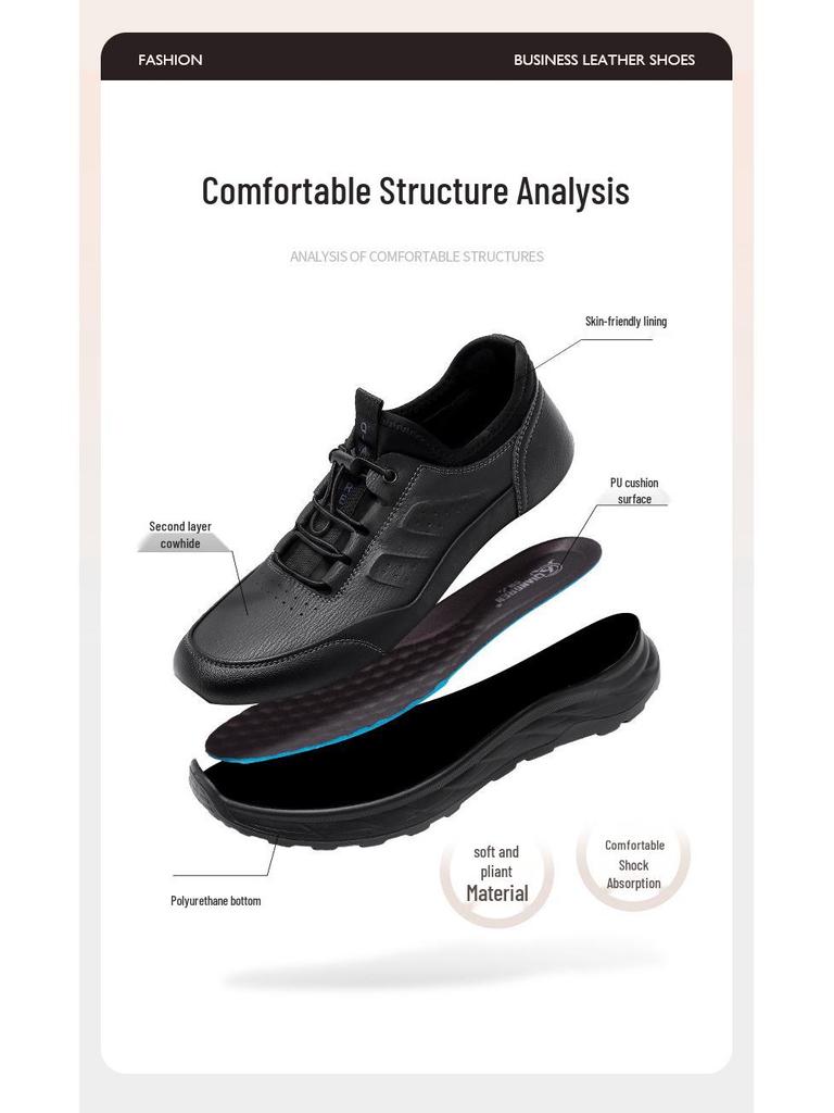 3515 Strong Man Men's Black Slip-On Sport Leather Shoes - New Style Casual Commuting Footwear