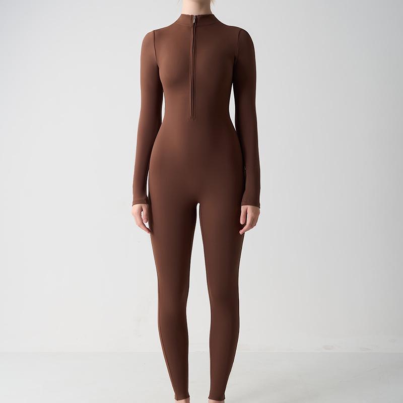 European-American Long Sleeve Nude Yoga Jumpsuit for High-Intensity Fitness, Style 8306