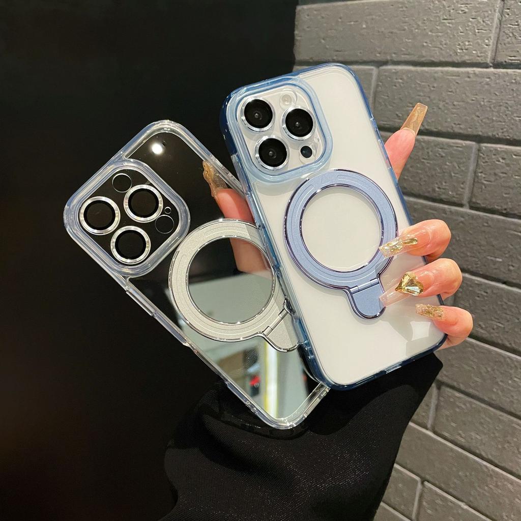 Ice Crystal Suitable for Iphone16promax Transparent Magnetic Bracket Mobile Phone Case Apple 15 Lens Film Full Inclusive Anti Fall