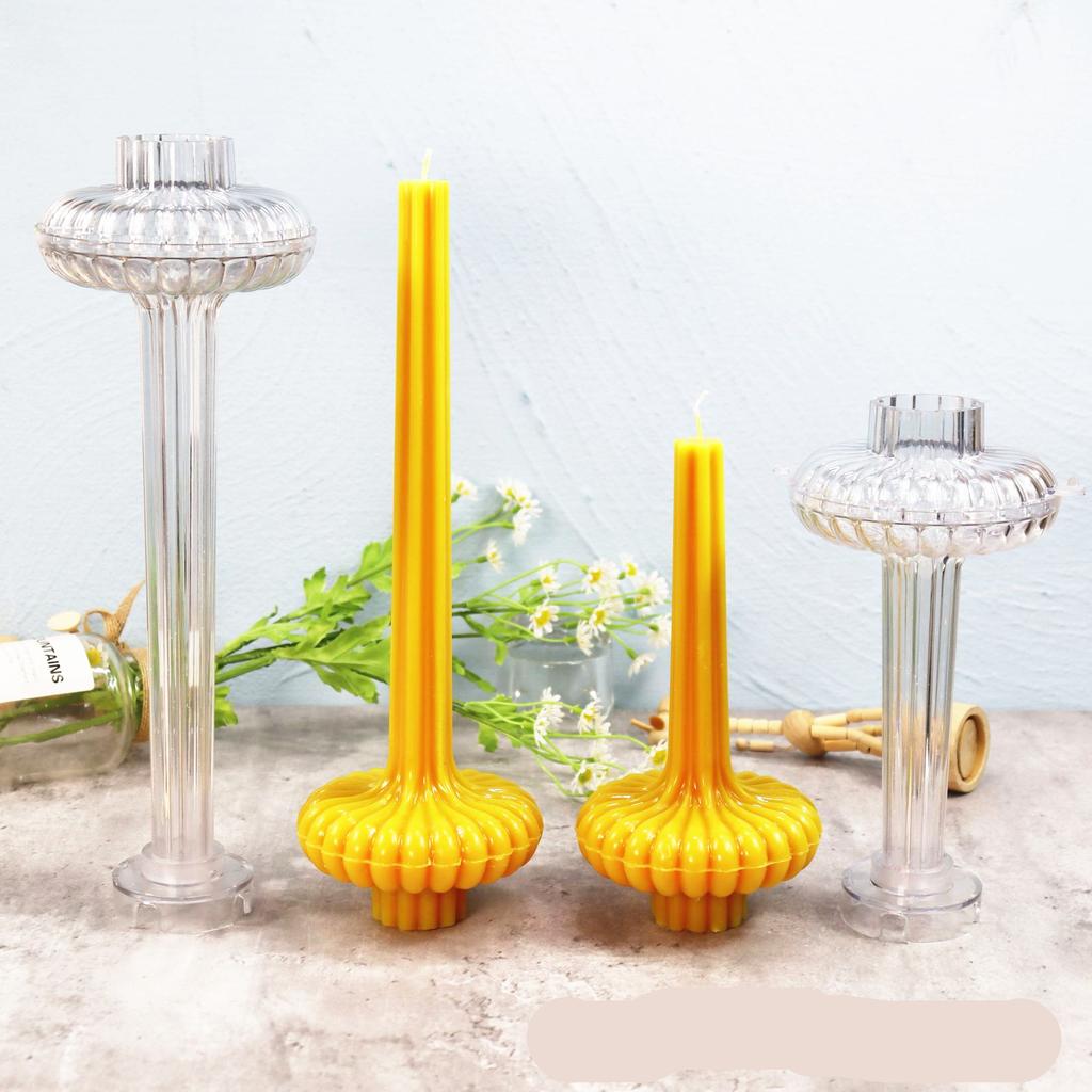 DIY Aesthetic Ribbed Pillar Candle Mold for Making Wedding Tall Striped Taper Soy Wax Sculptural Column Acrylic Plastic Mould