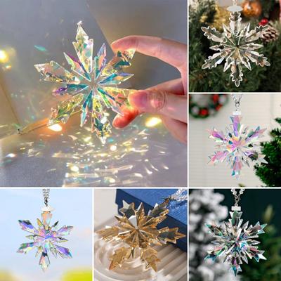 Christmas Ornaments Clear Faceted Crystal Snowflake Pendant for Christmas Tree Decoration Women