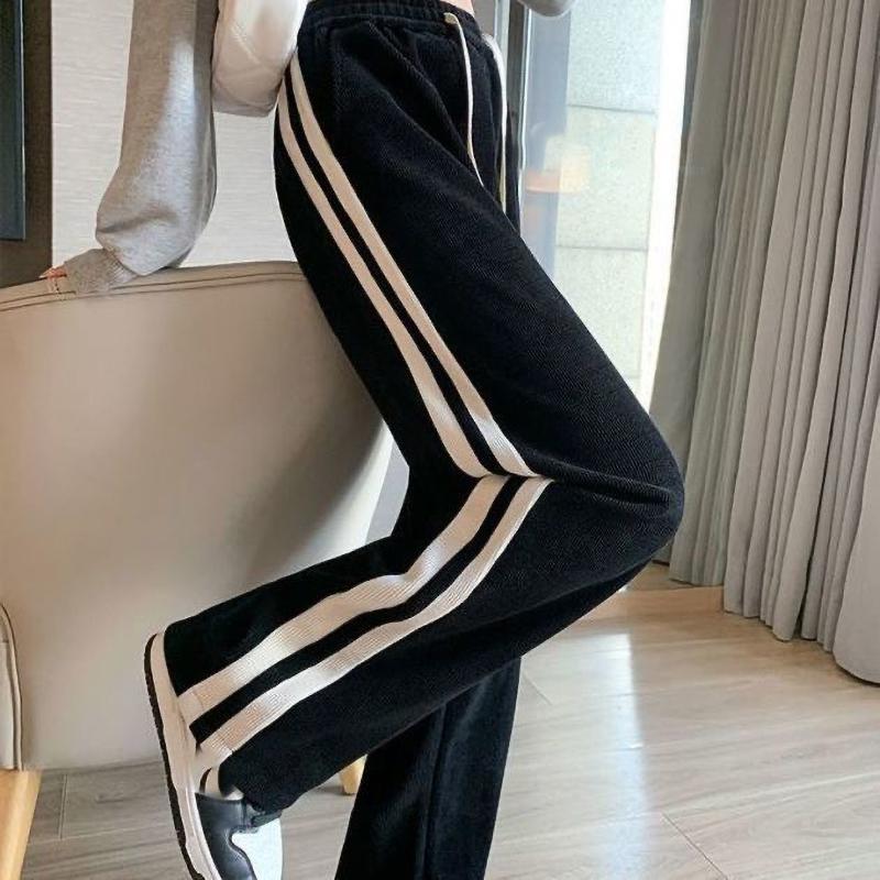 

Брюки с высокой талией и широкими штанинами женские осенне-зимние свободного кроя повседневные на флисовой подкладке прямого кроя длинные S